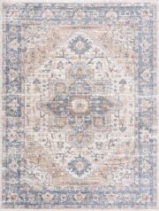 Ezri Cream Washable Traditional Machine-Woven Area Rug