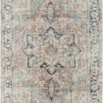 Green Nisa Tumble Dry Washable Traditional Machine-Woven Area Rug