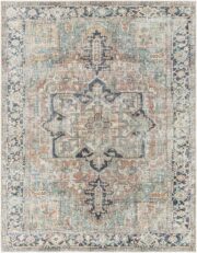 Green Nisa Tumble Dry Washable Traditional Machine-Woven Area Rug